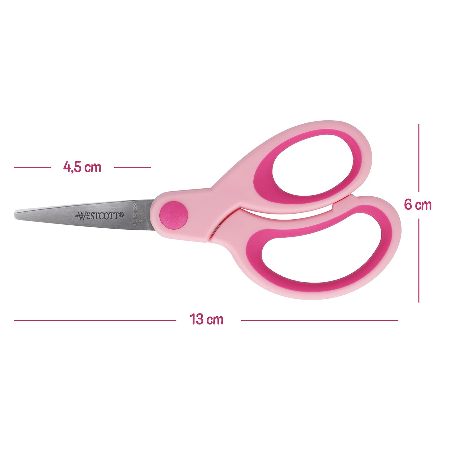 Westcott E-21582 00 Forbici bambino Kids Softgrip con punte per destrimano, 13 cm, rosa