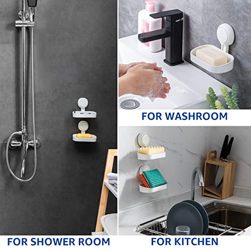 Swamtik Soap Holder For Shower, 2 Pack Suction Cup Soap Dish Wall Mounted, Bar Soap Dish For Shower, Bathroom, Tub, Kitchen Sink, Self-Draining For Keep Dry, Soap Basket Drill-Free & Removable - White #TOP6