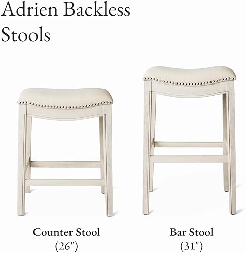 Miniatura 5 de Maven Lane Adrien Taburete de Mostrador sin Respaldo – Juego de 4 – 26 Pulgadas – Taburete Tipo Silla de Montar con Reposapiés – Marco de Madera