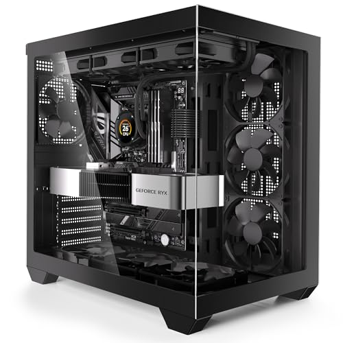 Funda para PC para juegos, ATX Cpmputer Case con 3 ventiladores no LED preinstalados, vidrio templado dual tipo C, funda para PC para juegos, negro, (H3)