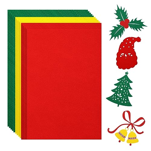 Outus 15 Pcs Christmas Colored Felt Sheets 11.8" x 8.2" Soft Felt Fabric Sheets for Craft Red Green White Felt Fabric for Holiday DIY Crafts Sewing Art Christmas Decor,1 mm Thick(Red, Green, Gold)