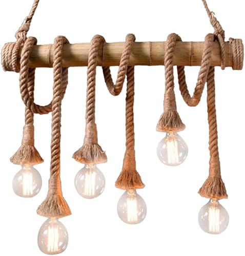 Lámpara colgante de iluminación de cuerda de cáñamo de bambú Edison LED antiguo retro isla lámpara colgante lámpara colgante lámpara colgante