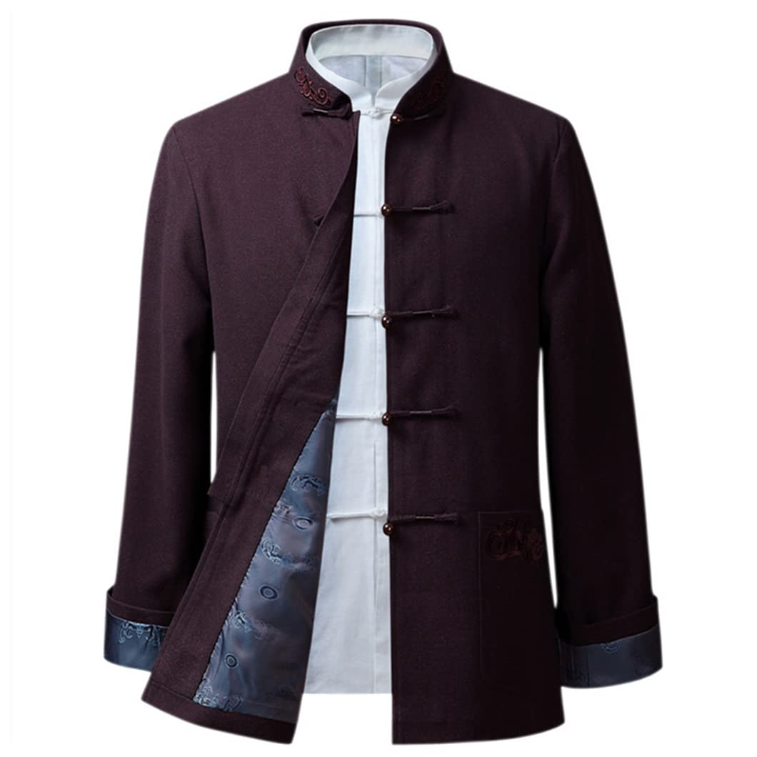 Abito Tang Kung Fu Giacca Abito per Uomo Abbigliamento Tradizionale Cinese Hanfu Cappotto Tai Chi Uniformi Marziali Uniforme purple-4XL