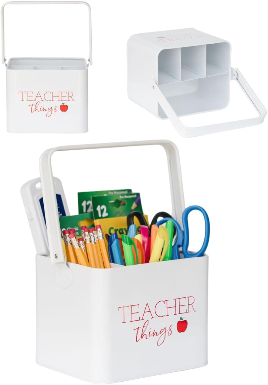 Lola Creates Teacher Things Supply Organizer Box - Art Bin Caddy Storage Container - Art Supply Organizer for Teachers - Pencil Organizer - Desk Marker Organizer