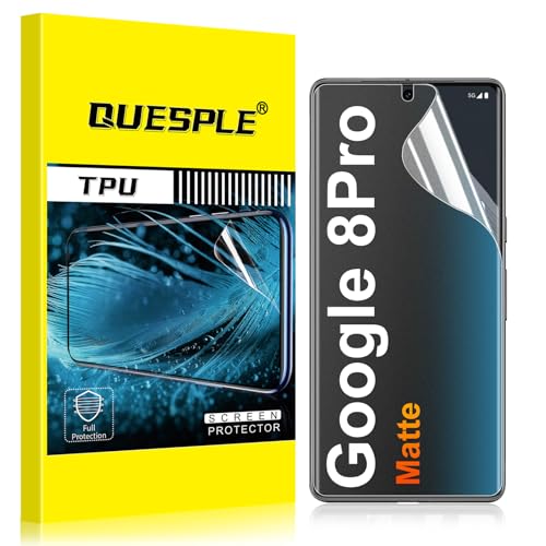 QUESPLE Matte Screen Protector for Google Pixel 8 Pro [3 Pack], Anti-Glare, Anti-Fingerprint, HD Fingerprint Unlock Full Coverage, Anti-Reflective Flexible TPU Matte Screen Protector Film