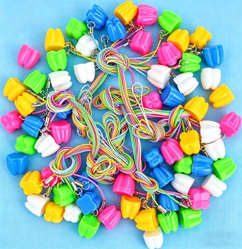 50 PCS Tooth Saver Necklaces Tooth Fairy Keepsake Necklaces Milk Teeth Storage Holders for Dental Clinic Classroom Incentives Party Favors Holiday Gifts Oral Care Memorial Collectible Supplies