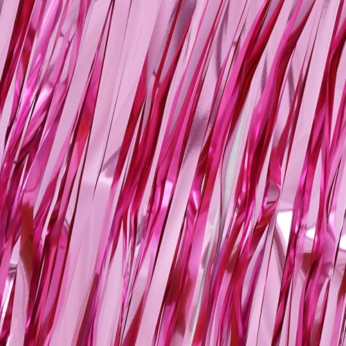Image of Hampton Distribution 6 Pack Pink Fringe Backdrop, Pink Tinsel Backdrop Curtains, Decorations for Baby Showers, Birthday, Holidays, Parties & More