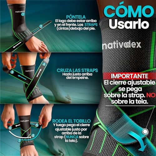 Miniatura 7 de Nativodex Tobillera Para Estabilizar Y Prevenir Torceduras, Soporte Y Compresión Para Lesiones En El Tobillo, Deportiva Con Ajuste Personalizado, Para Ambos Pies