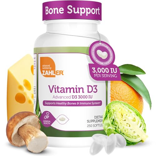Zahler Vitamin D3 3000IU Vitamin D3 Supplement 3 000 IU Certified Kosher (250 Softgels)