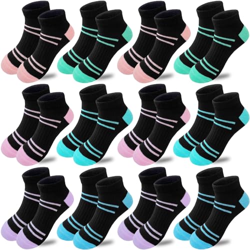 Bemeol 12 Pairs Girls Socks Kids Low Cut Ankle Athletic Socks Cotton Sports Sock