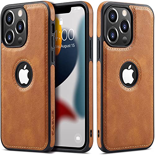 Image of Casus Logo View Compatible with iPhone 13 Pro Case Slim Premium Vegan Leather Classic Luxury Elegant Thin Cover (2021) 6.1 inch (Brown)