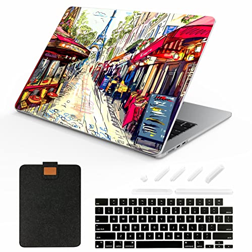 SanMuFly Compatible with MacBook Air 13.6 inch Case 2022 Release Model: A2681 M2 Chip, Printed Pattern Plastic Matte Hard Shell & Laptop Sleeve & Keyboard Cover For Mac Air 13.6, Cityscape Painting 16 Cover