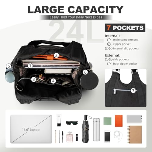Image of ANEW Tote Bag for Women, Foldable Tote Bag With Zipper Travel Nylon Purse and Handbags Tote Purse Crossbody Bag