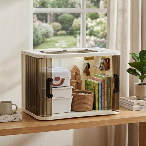 Image of Amazon Basics Plastic Organizer Unit with Dual Front Doors, Multi-Purpose Organizer for Home, Kitchen & Kids Room, Durable & Lightweight (Medium Size, 1 pic)