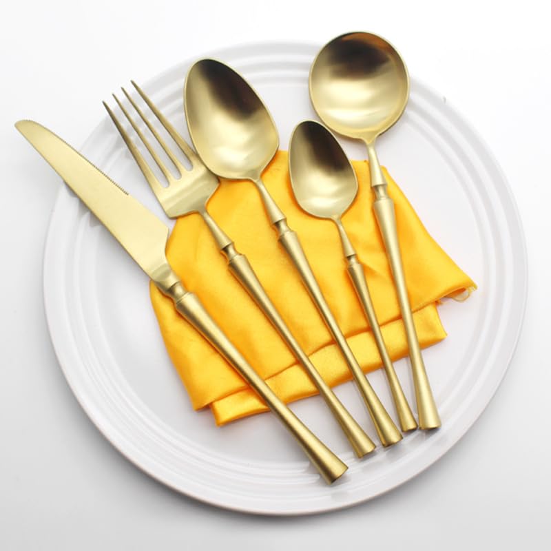 Besteckset, 5/20/30/40/50/60-teilig, Steakbesteckset aus mattiertem Edelstahl 304, Rührlöffel, Gold, 40-teilig für 8 Personen (Gold, 20-teilig für 4 Personen)