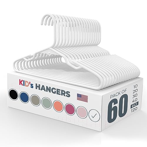 Image of Neaties Plastic 12” Kids Hangers 50 Pack (60 Count) – Made in The USA – 5lb Capacity Baby & Toddler Clothes Hangers with Notches & Reinforced Edges – Fits Children’s Sizes Up to 8 – White