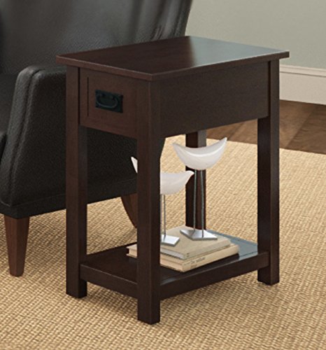 Mission Chair Side End Table With 1 Drawer And Open Shelf, Espresso #TOP1