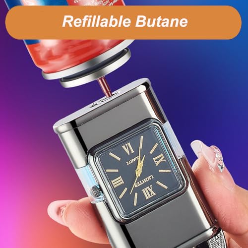 Encendedor vintage con reloj y llama dual a prueba de viento miniatura 4