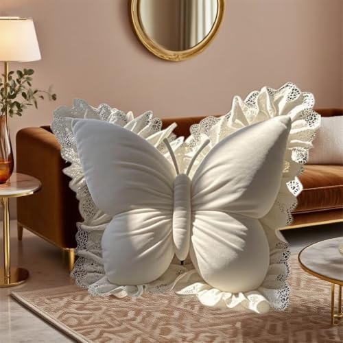 Almohada Algodón 45x45 cm con Diseño Mariposa y Encaje miniatura 6