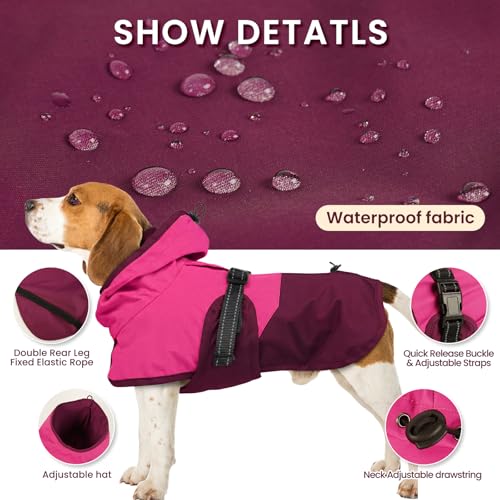 Image of BRKURLEG Dog Raincoat, Waterproof Rain Jacket with Hood, Rose Red, XXL