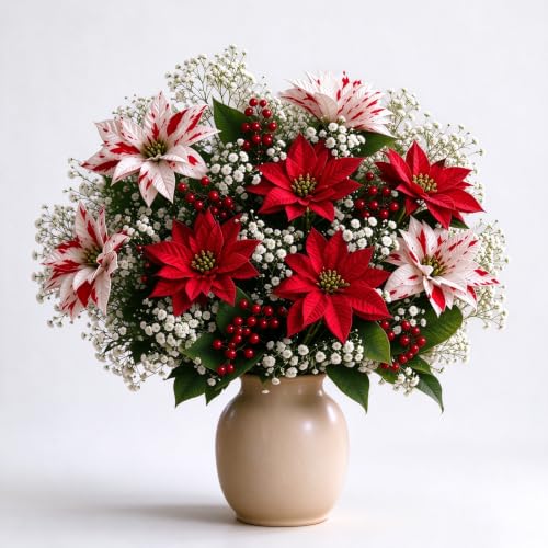 69 PCS Faux Poinsettia Flower Bouquet & Berry Christmas Picks and Sprays - image 1