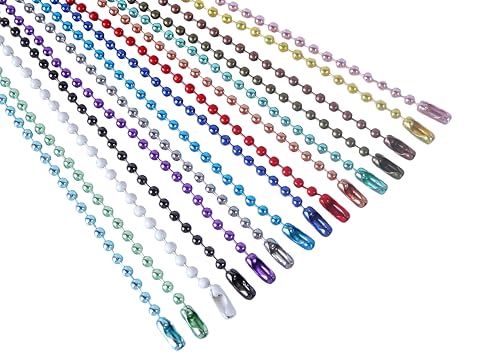 KONMAY 20pcs #3.0/2.4mm Beads Mixed Colors Ball Chain with Connectors Adjustable Dog Tag Chain 28 Beaded Necklace Chain for Jewelry Making DIY Crafting