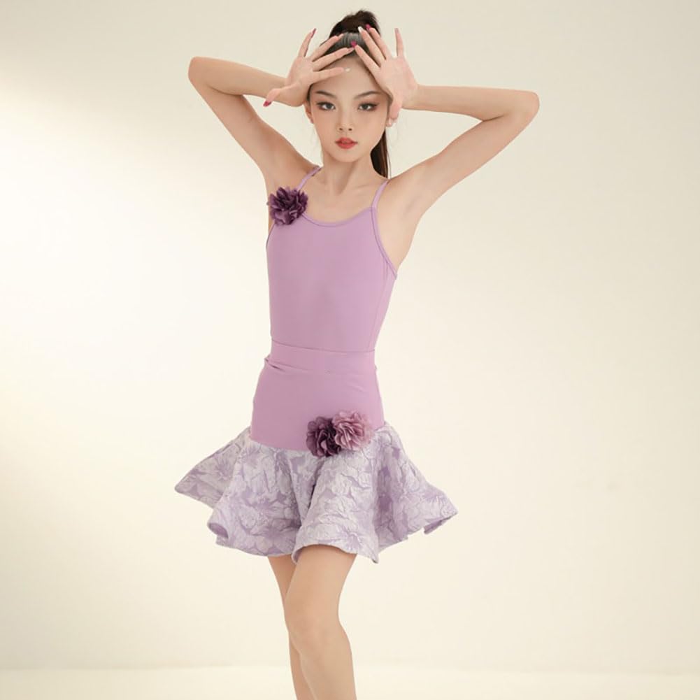 Vestido Baile Latino Niña Sin Mangas Camiseta Tirantes Cha-cha Samba Tango Práctica Escenario