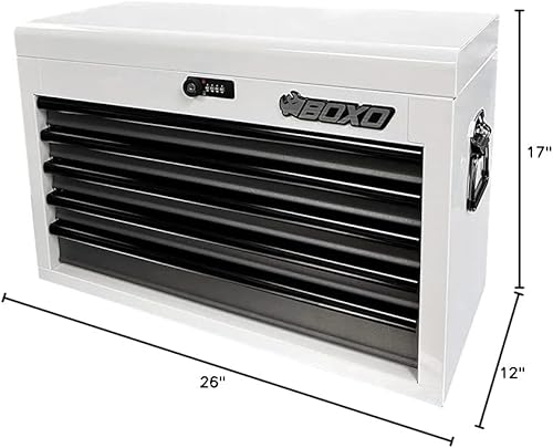 Miniatura 6 de Boxo USA - Caja de herramientas de transporte manual con 5 cajones de 26 pulgadas, caja de herramientas de acero resistente con sistema de bloqueo