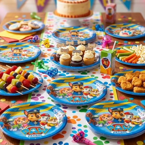 Image of Wanna Party Cute Paw Theme Inspired Paper Plates (10 Pcs) | Paw Theme Birthday Plates for Kids | Cute Puppy Theme Party Tableware for Birthday Decoration & Celebration Supplies