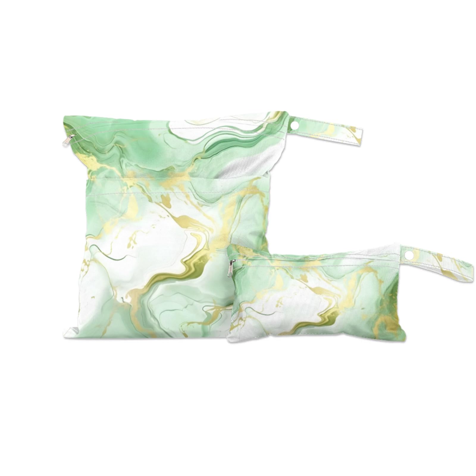 2 Set Abstract Green Wet Dry Bags for Baby Cloth Diapers Reusable Storage Bag for Travel,Beach,Pool,Daycare,Stroller,Gym,Laundry,Dirty Clothes,Swimsuits & Wet Clothes, Luxury Abstract Fluid Wet Bag
