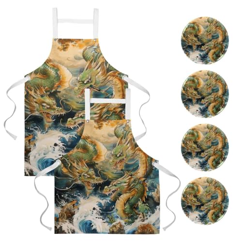 Tablier de cuisine pour pâtisserie et nettoyage lot de 2 avec broches