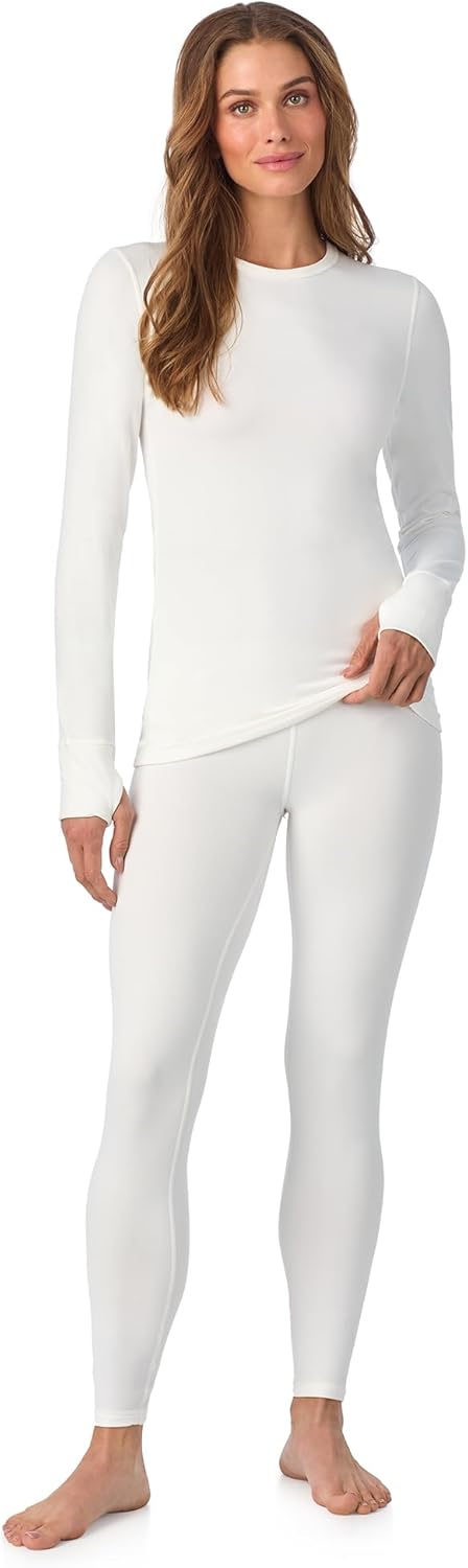 Cuddl Duds Womens Fleece Lined Thermal Base Layer Set – Long Sleeve Shirt & Leggings for Cold Weather – Lounge Set for Women