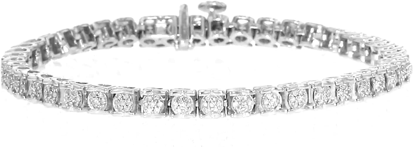 Ross-Simons 1.00 ct. t.w. Diamond Cluster Tennis Bracelet in Sterling Silver