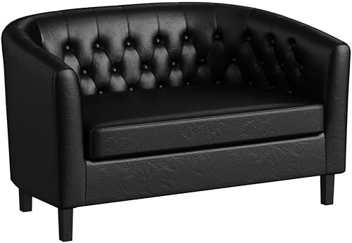 Miniatura 5 de Naomi Home Emma - Silla decorativa, silla de barril de piel sintética copetuda con botones, silla decorativa moderna de mediados de siglo, sillón