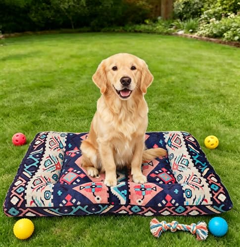 CZOXiViYC Washable Dog Crate Bed Ultra Soft & Anti-Slip Crate Pad Cozy Kennel Mat for Large/Medium/Small Dogs Plush & Bohemian Dog Bed Mat (Pink 23.0 L x 17.0 W x 2.3 H)