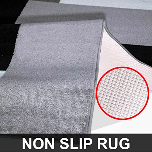 Fit Even Non Slip Washable Door Runner Mat Indoor Geometric Deign - Super Absorbent Door Mat and Dense Thick Pile Rubber Backed very Long Hallway Hall Runner Rugs - Grey Black, 80 x 150 cm