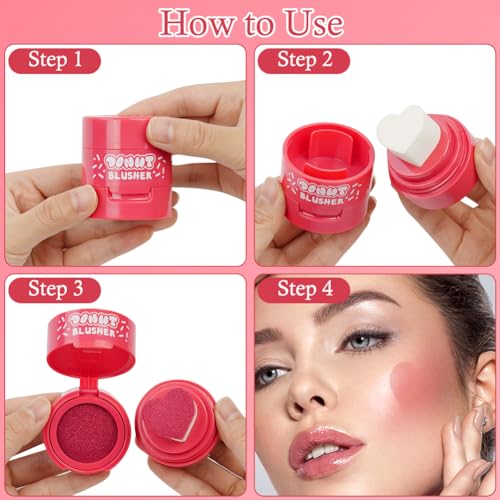 Love Cushion Blush Cream, 2 Pcs Air Cushion Blusher with Heart-Shaped Applicator, Moisturizing Stamp Blush Cheek Rouge Soft Cream Blush, Natural-Look Cheek Tint Set Long Lasting Makeup (#02+#05) - Image 6