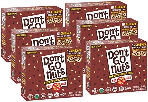 Don't Go Nuts Nut-Free Organic Chewy Granola Bars, Chocolate Chip, 30 Count, Non GMO, Gluten Free