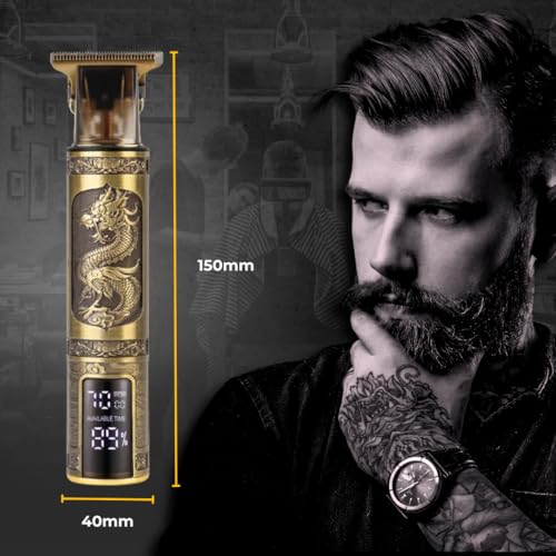Máquina de Cabelo e Barba Dragão Recarregável Sem Fio Com Display LCD Para Acabamento, Acompanha 3 P