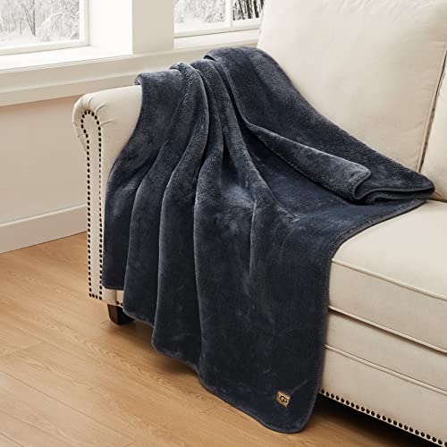Ugg 11063 Whitecap Plush Flannel Oversized Reversible Fleece Throw Blanket Lightweight Comfortable Cozy Hotel Style Home Decor Soft Luxurious Blanket For Living Or Bed Room, 70 X 50-Inch, Denim #TOP3