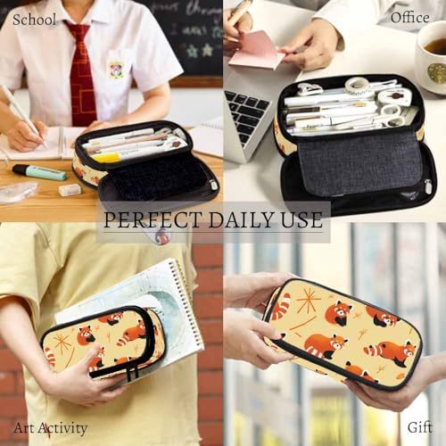 Image of Yekiua Red Panda Pencil Case Organizer Cute Bamboo Bears College Office Big Capacity Pencil Bag