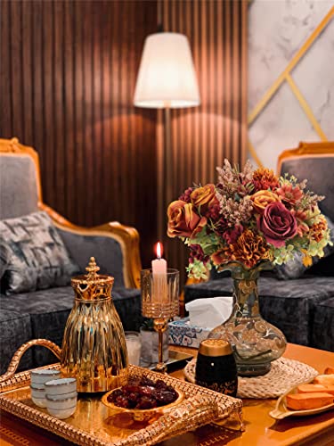 Sdeerit Artificial Flowers, Silk Hydrangea Flower Bouquets Artificial Roses Daisy Fabric Flowers For Fall Flowers Farmhouse Home Boho Wedding Table Centerpiece Decoration 3 Packs(Orange Red) #TOP3