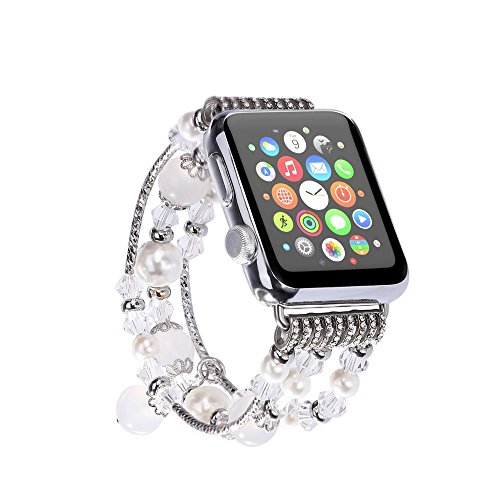 Solomo Bracelet Compatible for Apple Watch 38MM 40MM,[Jewel Series] Luxury Handmade Elastic Stretch Faux Agate and Crystal Bracelet Replacement with Women Wristband for iWatch Series 5/4/3/2/1 (White)