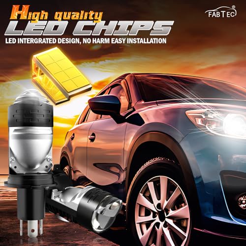 Image of Spaiko H4 LED Headlight Bulb 90W 15000LM with Mini Projector Lens | 6000K Super Bright White Dual Beam Hi /Lo | Waterproof Plug & Play for Car, Bike & Scooty (MO1B)