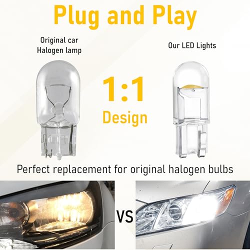 Image of ecocstm 30 PCS Car 194 LED Bulbs, 168 2825 W5W T10 Wedge COB LED Replacement Bulb, Error Free Interior Bulb for Dashboard Light, Dome Lights (Yellow)