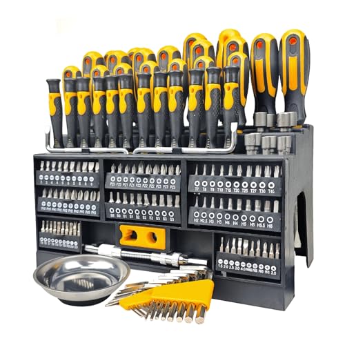 145-piece Magnetic Screwdrivers Set with Plastic Racking, Precision Screwdrivers, Magnetizer, Key Set, Nut Driver and Bit Set - DIY Tools for Men, Tools Gift