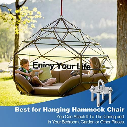 Stainless Steel Eye Plate with Snap Hook Carabiner and Screws Accessories, Heavy Duty Suspension Ceiling Hooks for Hanging Yoga Swing Hammock Boxing Punch Bag, Gym Wall Ring Hook Capacity up to 500KG