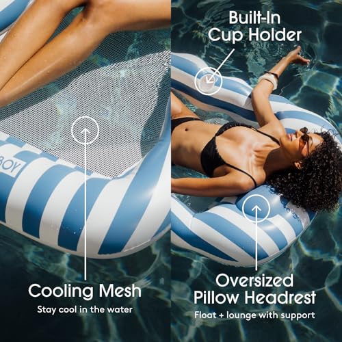 FUNBOY Blue & White Cabana Striped Mesh Pool Lounger, 70" by FUNBOY - Used condition - Image 3