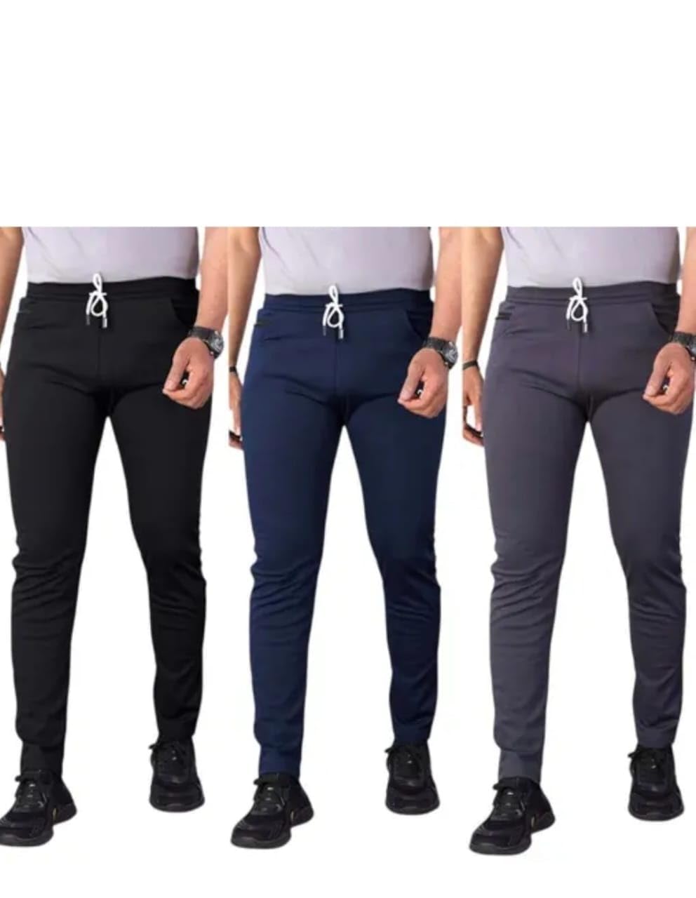 Men's Slim Fit Joggers, Black/Navy Blue/Charcoal Grey, Drawstring Waist Combo Pack-picture-14