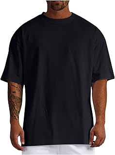 Camiseta de manga corta para hombre, corte grande, con cuello redondo, camiseta larga, monocolor, camiseta básica, camiseta larga, camiseta para hombre, color azul
